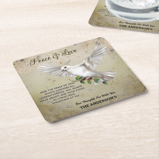 Dove of Peace Personalized Scripture Verse Vierkante Kartonnen Onderzetter (Schuin)