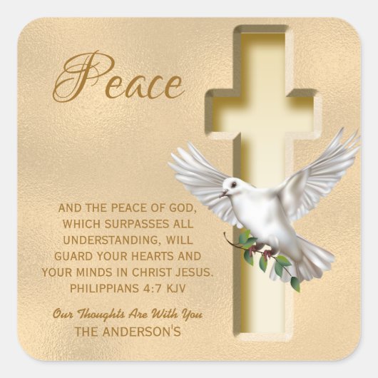 Dove of Peace Personalized Scripture Verse Vierkante Sticker (Voorkant)