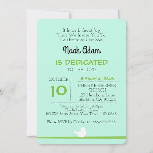 Dove on Branch Blue Dedication Invitation (Devant)