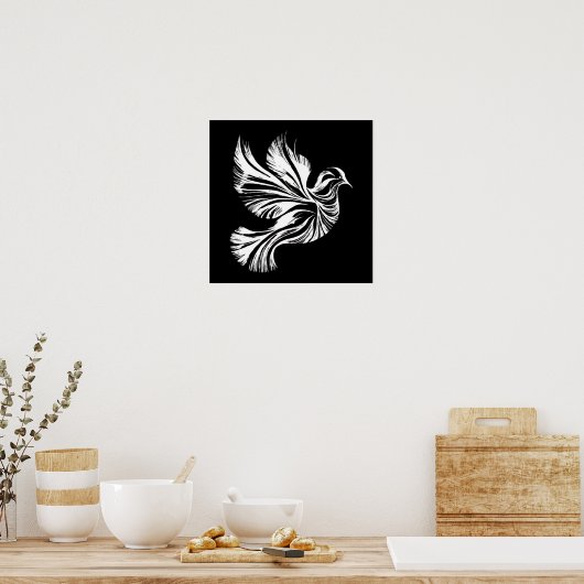 Dove Outline Zwart-wit Poster (Keuken)