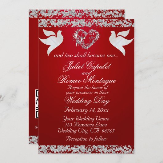 Dove, Silver Heart & Glitter, QR-code - Crimson Kaart (Voorkant / Achterkant)