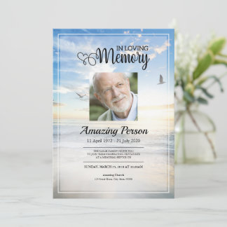 Dove & sky Funeral Order of Service Invitation Kaart