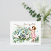 Doven, cupid, key en Heart Valentijn Feestdagenkaart (Staand voorkant)