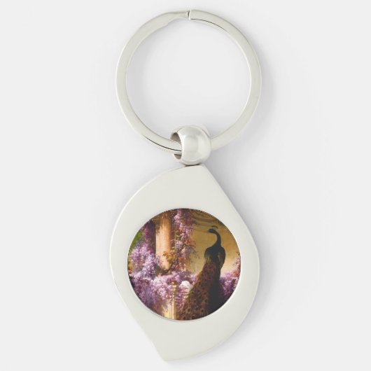 Doven en pacocks in een tuin sleutelhanger (Voorkant)