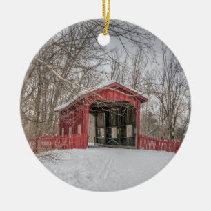 Dovered Bridge Red Snow Photo Keramisch Ornament