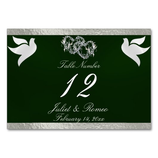 Doves & Coeur - Emerald/Silver Numéro de table (Devant)