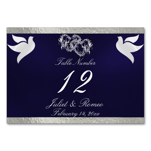 Doves & Coeur - Marine Blue/Silver Numéro de table (Devant)