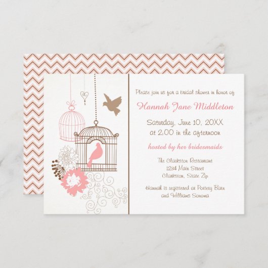 Doves et cages - Invitation de douche nuptiale 3x5 (Devant / Derrière)