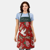 Doves floral Kerstred Schort (Gedragen)