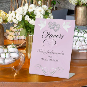 Doves & Hearts Favors - Roze Parel/Zilver Reclamebord Met Voetstuk