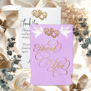 Doves & Hearts - Lavendel Parel/Goud Bedankkaart
