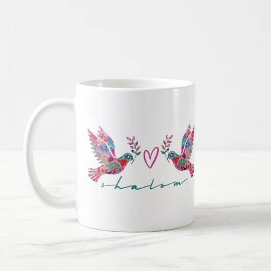 Doves of Peace (Shalom) Mug de café blanc (Gauche)