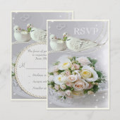 Doves romantiques, étincelles et mariage Rose RSVP (Devant / Derrière)