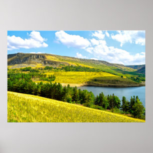 Dovestone Reservoir in de zomerzon Poster