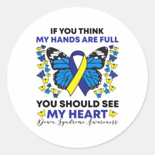 Down Syndrome Awareness Blue and Yellow Ribbon T21 Ronde Sticker