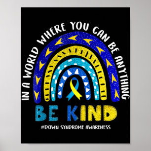 Down Syndrome Awareness Ribbon Boho Rainbow Yellow Poster