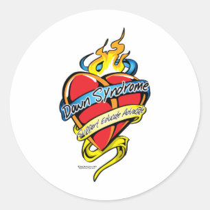Down Syndrome Tattoo Heart Ronde Sticker