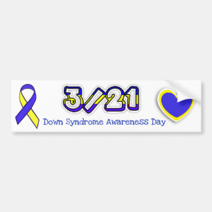 Down Syndroom Awareness Day Ribbon 3/21 Bumper Bumpersticker