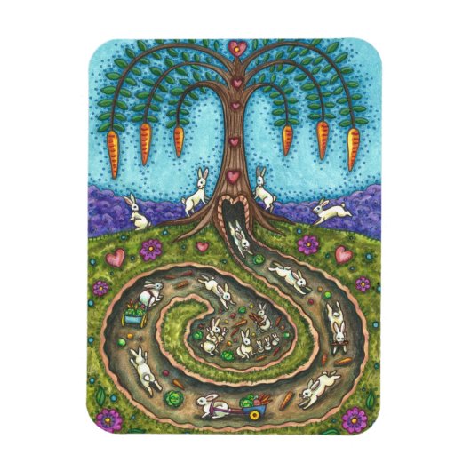 DOWN THE RABBIT HOLE, CARROT WILLOW TRELK FOLK ART MAGNEET (Verticaal)