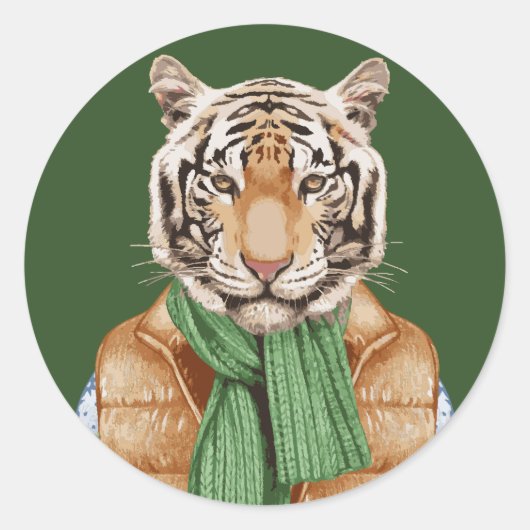 Down Vest Tiger Ronde Sticker (Voorkant)