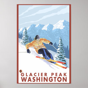 Downhhill Snow Skier - Glacier Peak Poster
