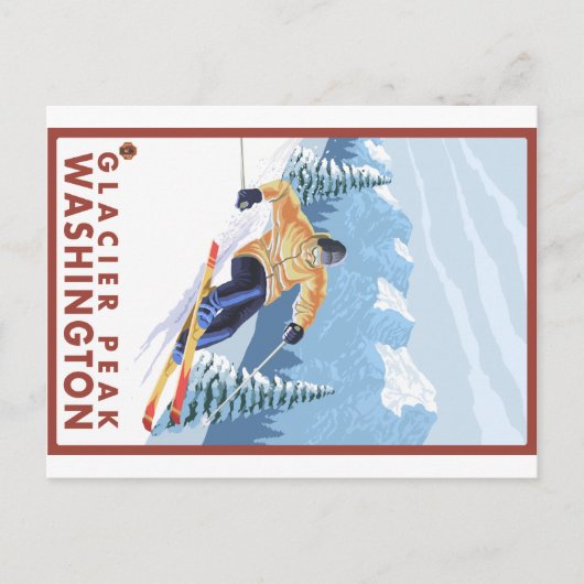 Downhhill Snow Skier - Glacier Peak, Washington Briefkaart (Voorkant)