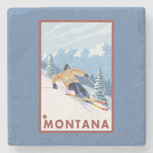 Downhhill Snow Skier - Montana Stenen Onderzetter