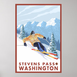 Downhhill Snow Skier - Stevens Pass, Washington Poster