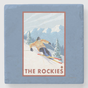 Downhhill Snow Skier - The Rockies Stenen Onderzetter
