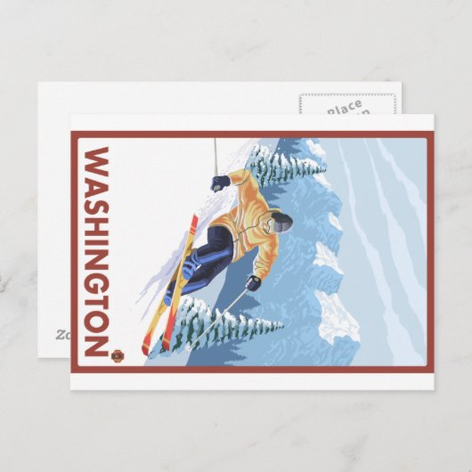 Downhhill Snow Skier - Washington Briefkaart (Voorkant / Achterkant)