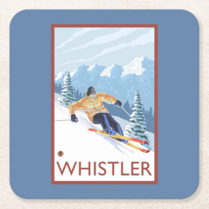 Downhhill Snow Skier - Whistler, BC Canada Vierkante Kartonnen Onderzetter