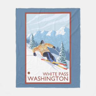 Downhhill Snow Skier - White Pass, Washington Fleece Deken
