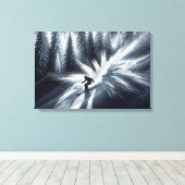 Downhill Skier In the Moonlight Canvas Afdruk (Insitu (Houten vloer))