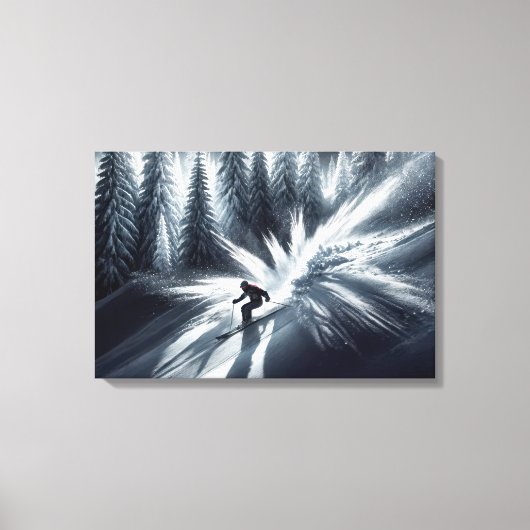 Downhill Skier In the Moonlight Canvas Afdruk (Voorkant)