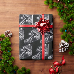 Downhill skiër met lichte paden cadeaupapier