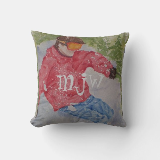 DOWNHILL SKIER MONOGRAMMED KUSSEN (Voorkant)