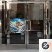 Downhill skiër Venster Cling Raamsticker (Kantoordeur)