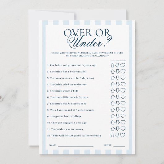 Downloadable Blue Striped Over or Under Card Kaart (Voorkant)