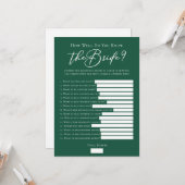 Downloadable Green Bride Facts Shower Game Kaart (Voorkant / Achterkant in situ)