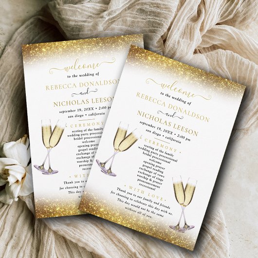 Downloadbare Gouden Glitter Calligraphy Bruiloft Kaart