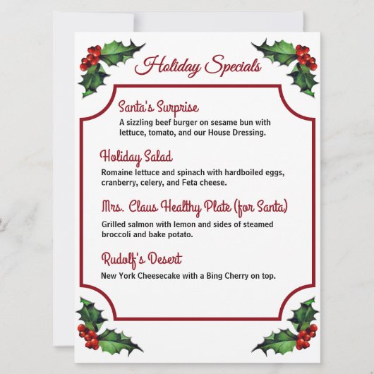 Downloadbare Holiday Specials Menu (Voorkant)