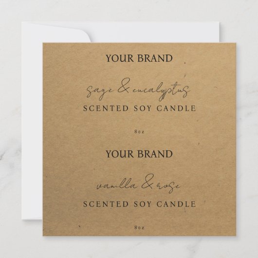 Downloadbare Modern Kraft Candle Labels Kaart (Voorkant)