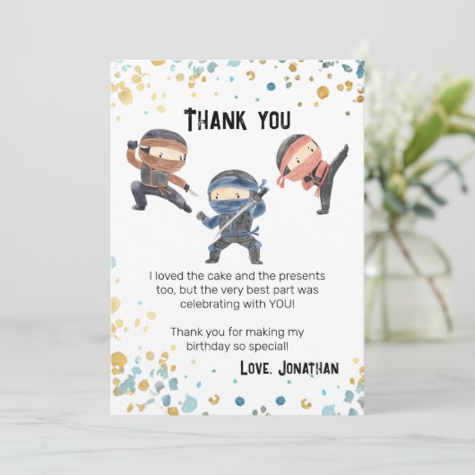 Downloadbare Ninja Verjaardag Dank u kaart (Staand voorkant)