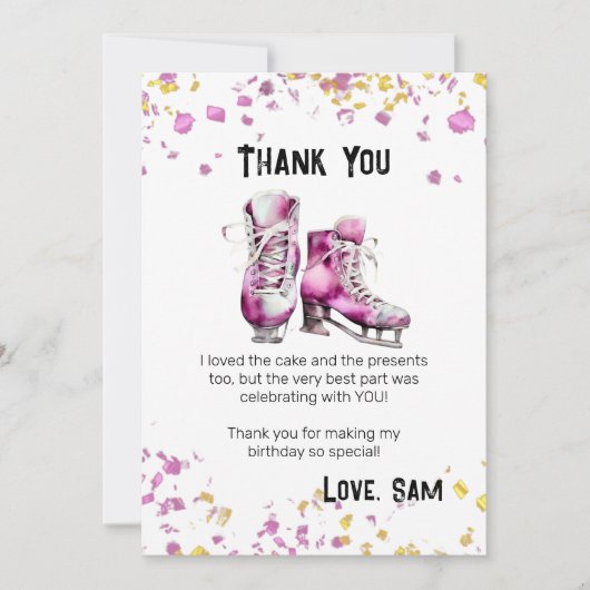Downloadbare Schaatsen Verjaardag Dank u kaart (Voorkant)