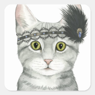 Downton Cat Bejeweld met kant Vierkante Sticker