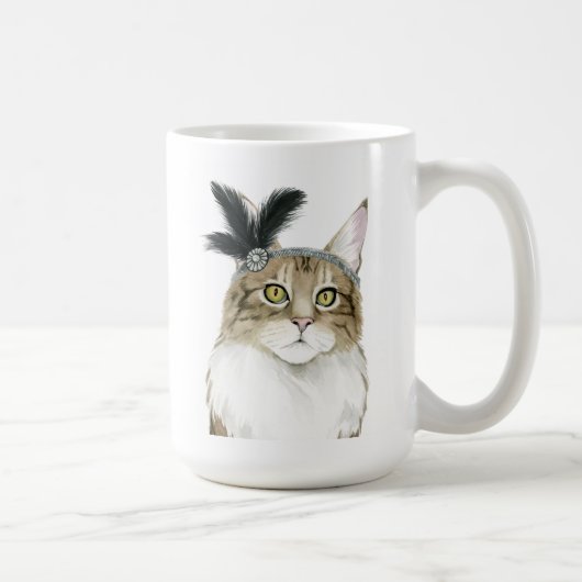 Downton Cat | Met veren verrijkt Koffiemok (Rechts)