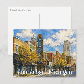 Downtown Ann Arbor, Michigan handgetekende stijl Briefkaart