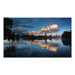 Downtown Austin Texas Skyline Sunset Ladybird Lake Foto Afdruk