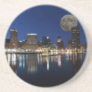 Downtown Baltimore Maryland Dusk Skyline Moon Zandsteen Onderzetter