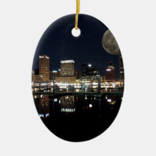 Downtown Baltimore Maryland Night Skyline Moon Keramisch Ornament